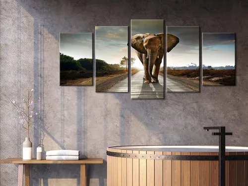 Vista 7 de Wieco Art Impresiones en lienzo de elefante para pared, imágenes de animales a fotos, decoración para sala de estar, dormitorio, decoración