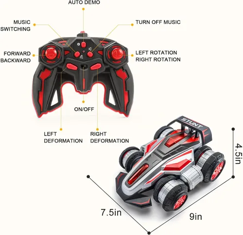 Vista 5 de Autos RC, auto RC de 2.4 GHz, rápido, acrobacias, 4WD, giro 360°, camiones RC con luces y música, camión de acrobacias todoterreno de alta