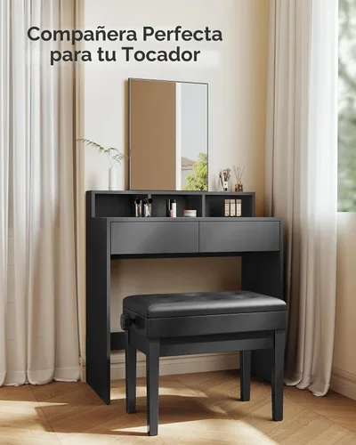 Vista 5 de SONGMICS Taburete ajustable de madera para piano con almacenamiento de partituras negro ULPB57H