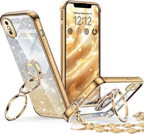 Vista 25 de XYZ para Funda de iPhone Xs Max con Soporte, Funda de Teléfono con Doble Soporte de Anillo, Funda de Amor-Corazón Linda de Lujo con Brillantina