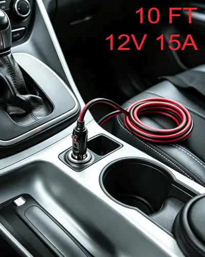 Vista 7 de Enchufe de cigarrillos macho a macho, 12 V, 15 A, cable de carga con luces LED y protección de fusible en ambos enchufes
