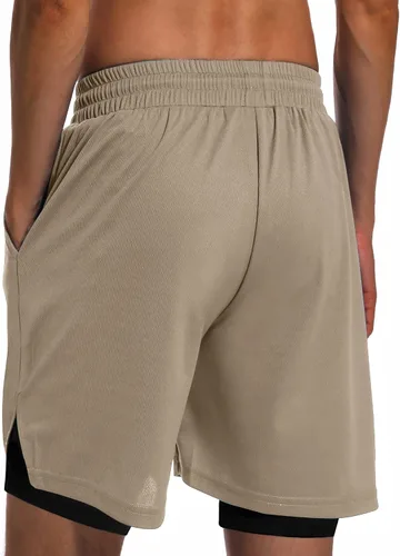 Vista 2 de Milin Naco Pantalones cortos de entrenamiento 2 en 1 para hombre con forro de 7 pulgadas, pantalones cortos de gimnasio para hombres, pantalones