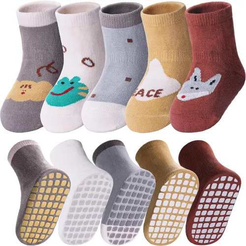 Vista 13 de Yebing Calcetines para bebés y niños pequeños, calcetines antideslizantes con agarres, calcetines de algodón para regalos