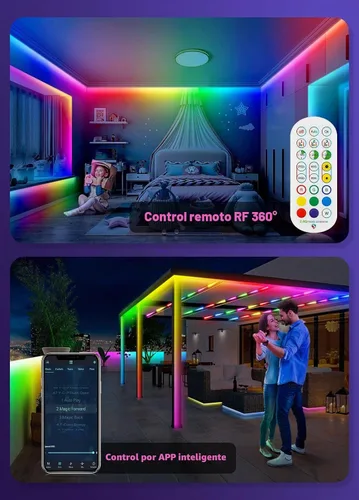 Vista 2 de Tira de luces LED RGB+IC de 50 pies para exteriores, impermeable, IP67, varios colores, luces LED inteligentes Bluetooth, control de aplicación