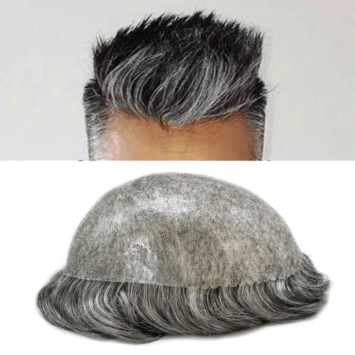 Vista 318 de Toupee para hombre 100% cabello humano real tupé para hombres 0.004 in piel de poliuretano para hombre, sistema de reemplazo de piezas de pelo