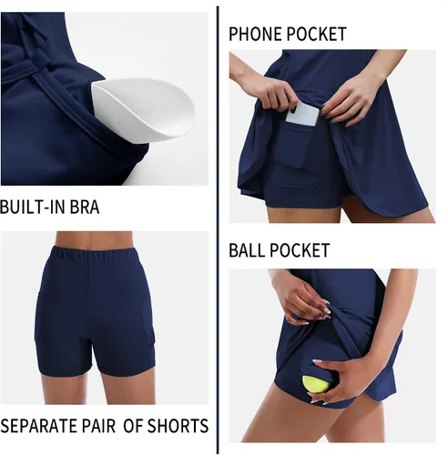 Vista 5 de Fengbay Women Tennis Dress Golf Dress Workout Dress with Built in Bras & Shorts Athletic Dresses for Women