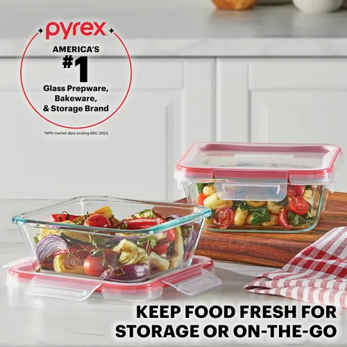 Vista 6 de Pyrex Freshlock - Juego de 10 recipientes de vidrio herméticos para almacenamiento de alimentos de tamaños variados, sin tóxicos, con tapas