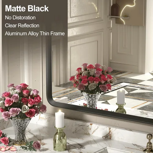 Vista 3 de Espejo rectangular con marco mate negro de 20x30 pulgadas para baño, espejo de tocador para pared de baño con esquinas redondeadas, antióxido y a