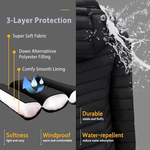 Vista 4 de ROYAL MATRIX Chaqueta acolchada plegable para mujer, ligera, cálida y acolchada con capucha desmontable