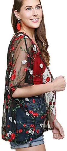 Vista 3 de Umgee Kimono transparente bordado floral para mujer