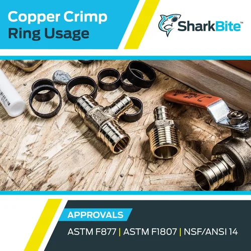 Vista 5 de SharkBite Anillos de crimpado de cobre de 1/2 pulgada, paquete de 25, tubo PEX, PE-RT, 23102CP25