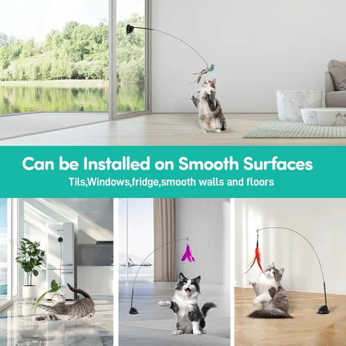 Vista 3 de Juguetes interactivos para gatos para interiores aburridos para gatos adultos con ventosa, juguete para gatos, simulación de pájaros, juguetes