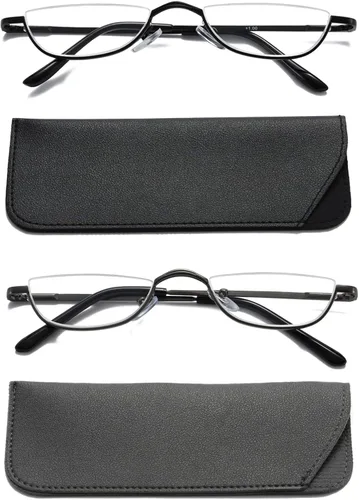 Vista 12 de Viseng Gafas de lectura de medio marco para mujer y hombre, lentes de media luna delgadas, lectores de metal con montura semi desmontable +1.0