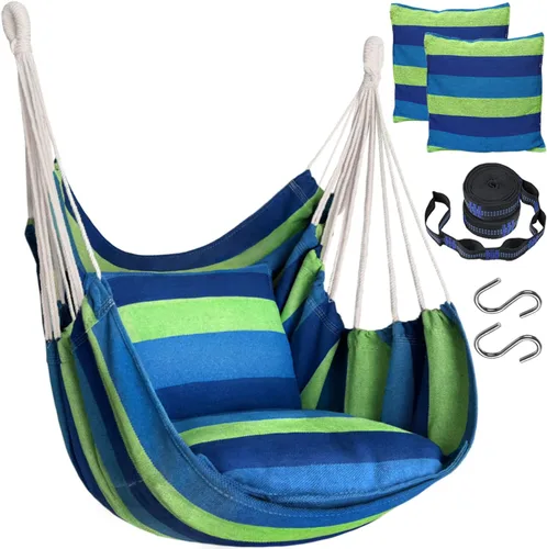 Vista 10 de Halalona Silla Hamaca Colgante Silla Hamaca Colgante Columpio de Cuerda 2 Cojines Incluidos - Hamaca Columpio Resistente y Duradera de Algodón Suave