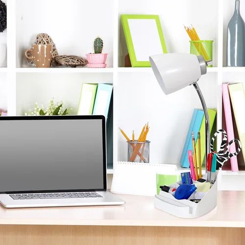 Vista 3 de Simple Designs LD1094-WHT - Lámpara de escritorio todo en uno de cuello de cisne de 18.5 pulgadas con soporte para iPad, soporte para libros y Blanco
