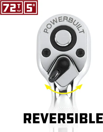 Vista 4 de Powerbuilt Juego de 2 piezas de trinquete corto de 1/4 pulgadas y 3/8 pulgadas, liberación rápida reversible de 72 dientes, espacios reducidos