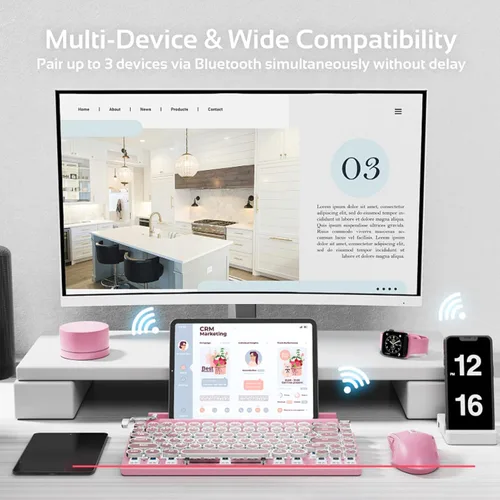 Vista 4 de Acogedor Teclado de máquina de escribir retro, vintage con interruptores azules, teclado mecánico multidispositivo para juegos, Android, iOS