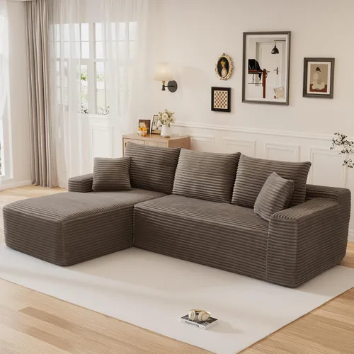 Vista 16 de Sofá modular sin hueso de 95 pulgadas, en forma de L con diván, tapicería de pana suave, asiento profundo, moderno y cómodo sofá para sala de estar