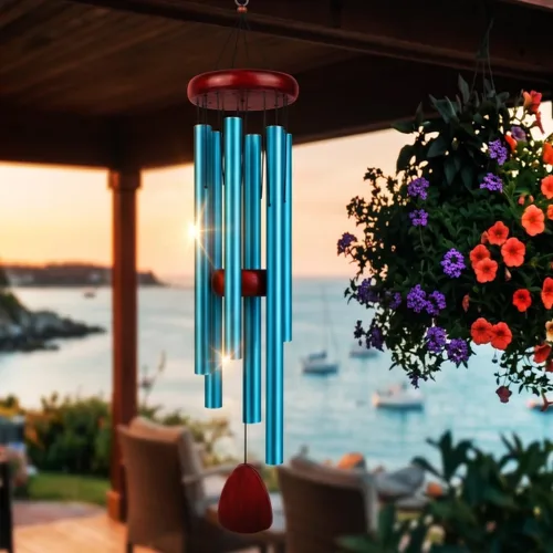 Vista 9 de Campanillas de viento de aluminio para jardín y patio al aire libre con tonos profundos relajantes, crea un ambiente tranquilo con un sofisticado