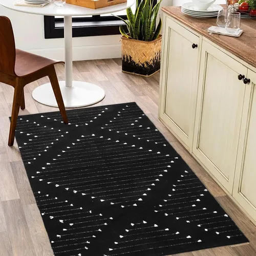 Vista 18 de LIVEBOX Alfombra de baño bohemia negra de 2x3 pies, alfombra de baño lavable, pequeñas alfombras tejidas de algodón, alfombra de área marroquí