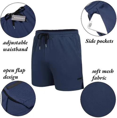 Vista 5 de COOFANDY Paquete de 2 pantalones cortos de entrenamiento de gimnasio para hombre, pantalones de malla ligeros para culturismo, entrenamiento