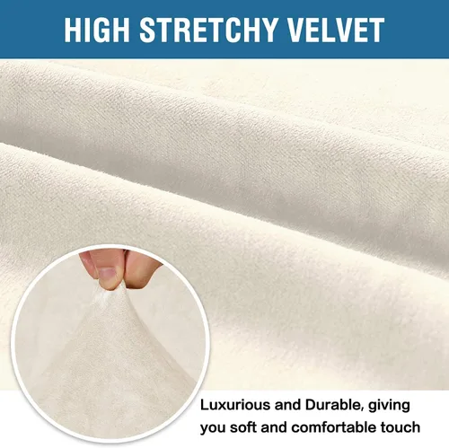 Vista 2 de H.VERSAILTEX Funda elástica de terciopelo para sofá de 3 cojines, funda de sofá biplaza de terciopelo elástica para sofá de 2 cojines, marfil