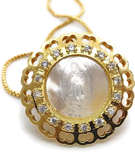 Vista 5 de LESLIE BOULES Medalla Virgen de Guadalupe Cadena chapada en oro de 18 quilates Joyería religiosa, Metal