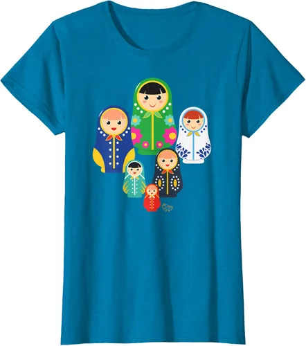 Vista 68 de Matryoshka Russian Nesting Dolls, Rusia - Camiseta de regalo, Azul / Patchwork, S