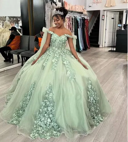 Vista 2 de XYAYE Vestidos de quinceañera con hombros descubiertos para mujer, vestido de fiesta con tren hinchado dulce 15 16 vestidos de flores 3D vestidos