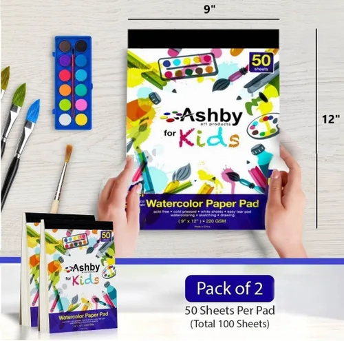 Vista 2 de 100 hojas – Bloc de papel de acuarela (9 x 12 pulgadas) – Páginas gruesas de primera calidad (220 GSM) – También ideal para dibujar, pintar