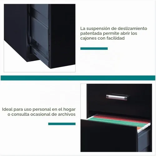 Vista 8 de Scranton & Co Archivador de metal moderno de 27.32 pulgadas de alto x 18 pulgadas de profundidad, con 3 cajones, con cajón para lápices, lados Negro