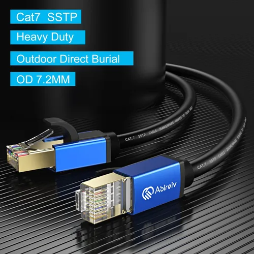 Vista 2 de Cable Ethernet Cat7 de 25 pies, cable Cat7 para exteriores, triple blindaje, SSTP, 10 Gbps 600 MHz, cable de conexión Ethernet para módem router LAN