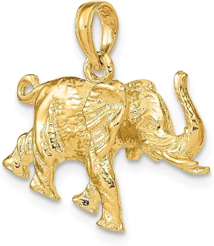 Vista 5 de Colgante de oro amarillo macizo de 14 k con perfil de elefante 3-D, 0.984in x 0.906in