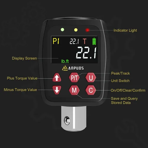 Vista 2 de ANPUDS Adaptador de par digital de 1/2 pulgada, 1.1-22.1 pies-lb/1.5-30 Nm, convertidor de llave dinamométrica digital con ±1% de precisión, valor