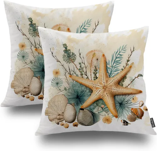 Vista 65 de Shrahala Juego de 2 fundas de almohada de mandala de color beige para exteriores, cuadradas, mandala, para interiores, de lino resistente al agua