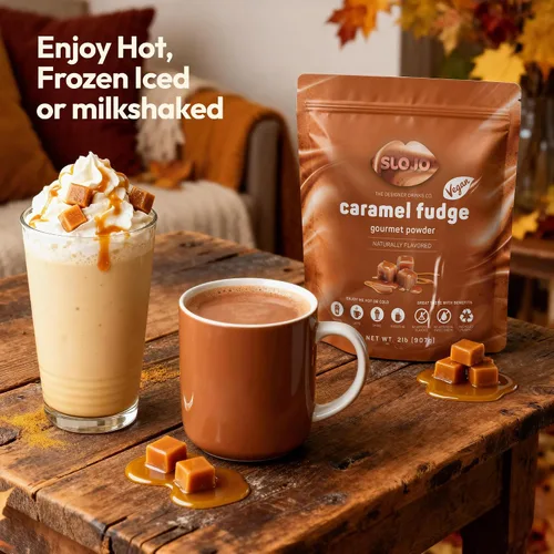 Vista 8 de SLOJO - Polvo con sabor gourmet a caramelo, mezcla de bebida prémium para bebidas calientes y frías, vegano, caramelo en polvo para lattes, frappés