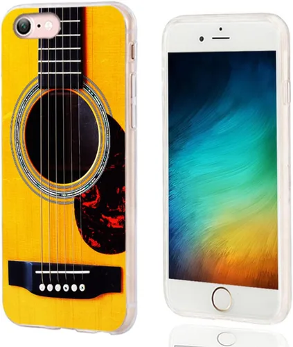 Vista 3 de Funda protectora completa delgada y suave de TPU transparente para iPhone SE 2022/2020, iPhone 8/7/6S/6 - Diseño de música divertida guitarra
