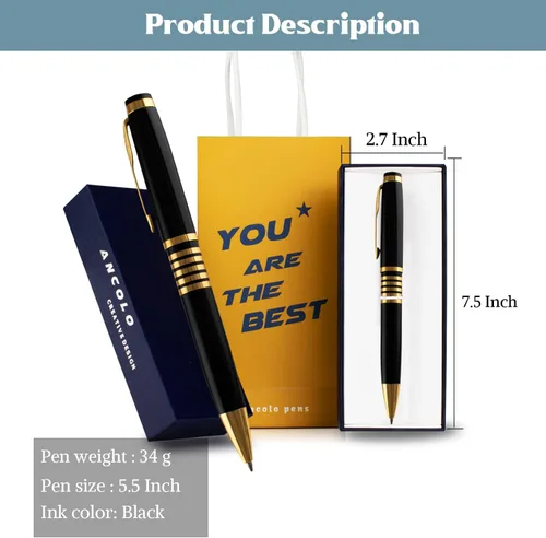 Vista 5 de Ancolo Bolígrafo de regalo personalizado, juego de regalo de negocios de lujo, bolígrafo con 2 recambios de tinta negra, cuerpo de metal