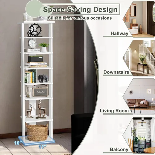 Vista 4 de DORTALA Zapatero vertical de 7 niveles, organizador de almacenamiento alto y estrecho para zapatos, torre de zapatos delgada independiente