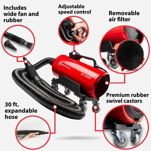 Vista 2 de Adam's Polishes Air Cannon Secador Soplador para Automóvil - Potente Detallado Secadores Filtrados, Sopladores y Cuchillas Más Seguros que Toalla
