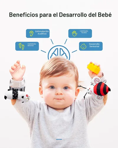 Vista 4 de Infinno Juego de calcetines con sonajero y brazalete para bebés de alto contraste, juguetes sensoriales ideales para bebés recién nacidos de 0 a 12