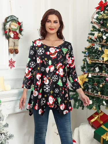 Vista 2 de BELAROI Camisetas de talla grande para mujer, túnica de otoño, para llevar con leggings, manga 34, casual, holgadas, tallas S-5X