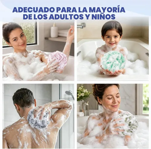 Vista 8 de AmazerBath Esponja de Lufa 60g/Pieza, Esponja Exfoliante de Baño Depuradora Corporal, Juego de Lufa de 4 - Blanco Gris-Rosa-Verde Militar-Verde