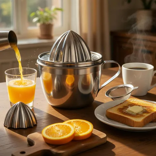 Vista 2 de Homestia Exprimidor manual de cítricos de acero inoxidable – Exprimidor de toronja de naranja limón con 2 conos desmontables, cuenco de 14 onzas