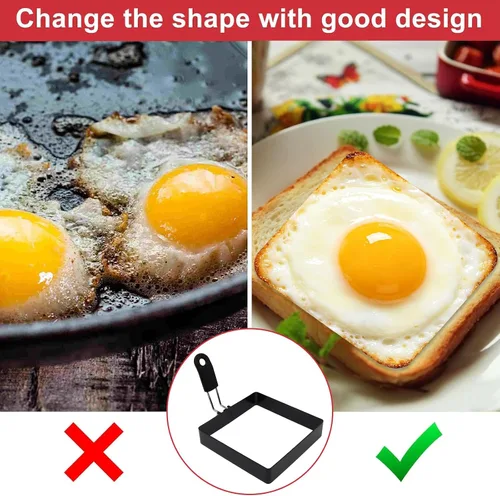 Vista 3 de 4 Pack Egg Rings for Frying Eggs with Foldable Handle, Stainless Steel Square & Round Egg Shaper, Eggs Mcmuffin Ring Mold for Camping Pancake