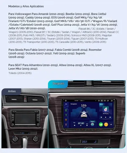 Vista 2 de XTRONS Estéreo de coche para VW Volkswagen EOS Golf, Android 14 Octa Core 6 GB+128 GB Radio de coche, 9 "QLED IPS pantalla táctil GPS navegación