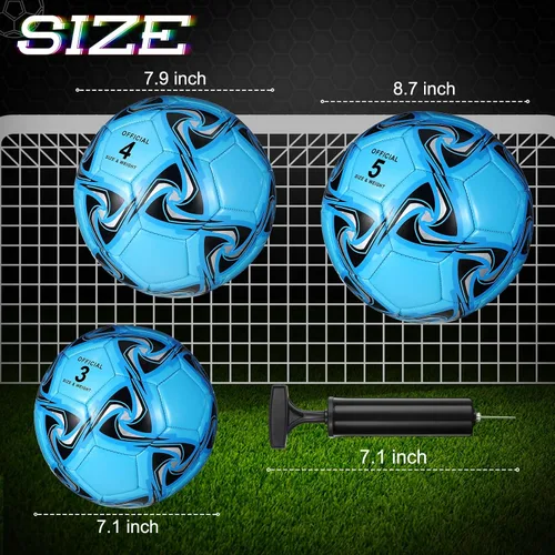 Vista 2 de Deekin 6 pelotas de fútbol a granel con inflador, tamaño oficial, para interiores y exteriores, regalo de fútbol para niños, adolescentes y adultos