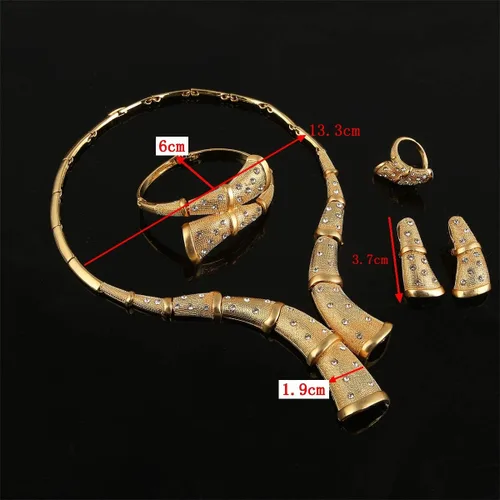 Vista 3 de Dubai - Juego de joyas de cristal chapado en oro de 18 quilates para mujer, para boda, fiesta, collar, pendientes, pulsera