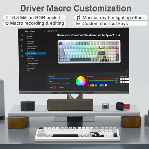 Vista 8 de AULA Teclado mecánico inalámbrico F99, triple modo Bluetooth 5.02.4GHzUSB-C, teclado personalizado intercambiable en caliente, interruptores