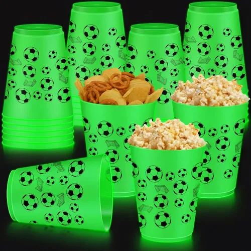 Vista 15 de 24 vasos de béisbol que brillan en la oscuridad, vasos de plástico esmerilados de 16 onzas, vaso verde reutilizable con patrones de estrellas